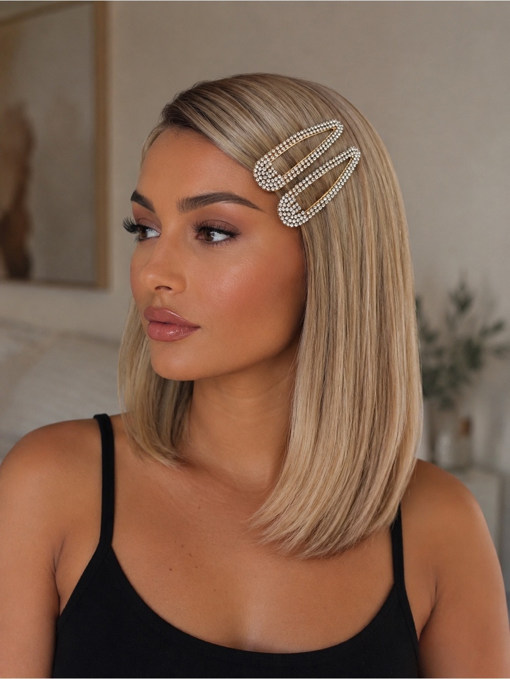 Old Hollywood Glam Rhinestone Hair Clip Set – Crystal Pavé Gold-Tone Barrettes
